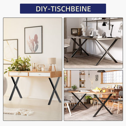 X-förmige Tischbeine aus schwarzem Stahl, 2er-Set, 72 cm