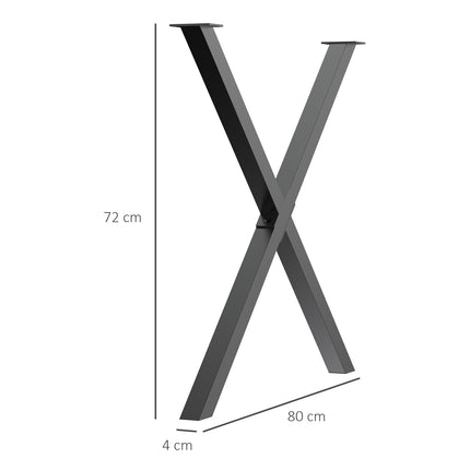 X-förmige Tischbeine aus schwarzem Stahl, 2er-Set, 72 cm