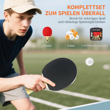 Table Tennis Set: 4 Paddles, 8 Balls, Carry Bag