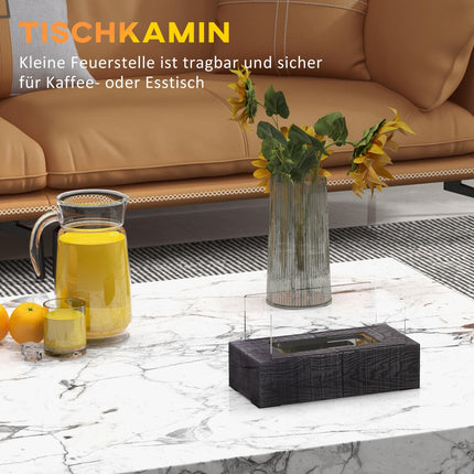 Tragbarer Bioethanol-Tischofen, Holzoptik, Stahl