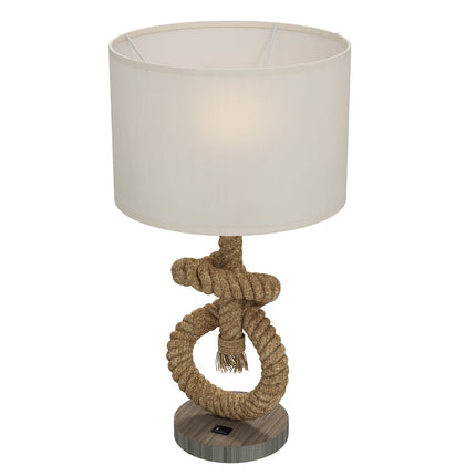 LED stolní lampa, USB nabíjecí, patice E27, kov a len