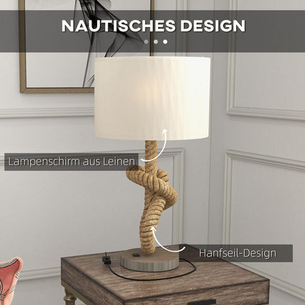 LED stolní lampa, USB nabíjecí, patice E27, kov a len