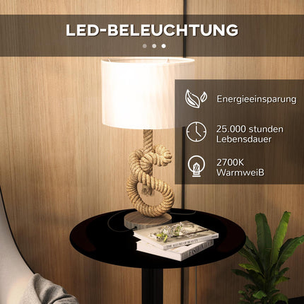 LED stolní lampa, USB nabíjecí, patice E27, kov a len
