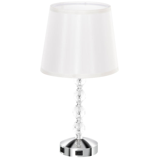 LED-Tischleuchte, Kristall, USB-wiederaufladbar, Silber, E27-Fassung