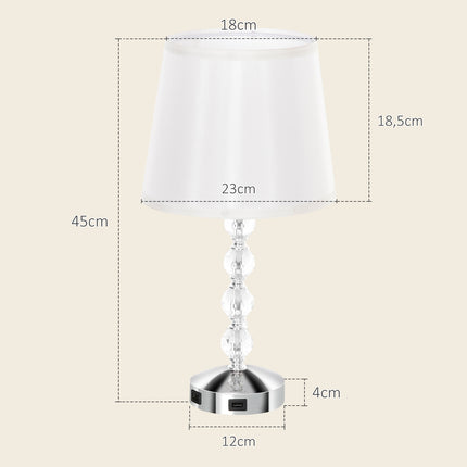 LED-Tischleuchte, Kristall, USB-wiederaufladbar, Silber, E27-Fassung
