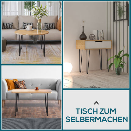 Stahltischbeine, 4er-Set, 12x12x72 cm, schwarz lackiert