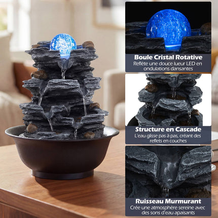 Tabletop Indoor Water Fountain, LED, Crystal Ball, Quiet Pump
