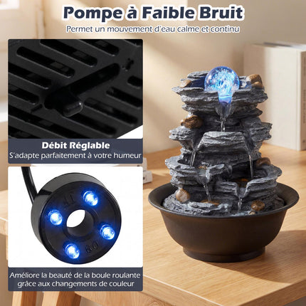 Tabletop Indoor Water Fountain, LED, Crystal Ball, Quiet Pump
