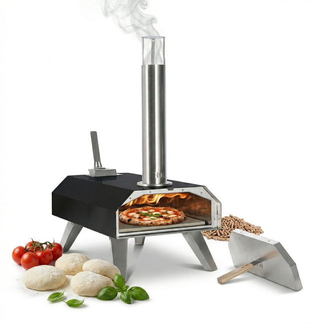 Tisch-Pellet-Pizzaofen mit Stein, Schwarz/Silber
