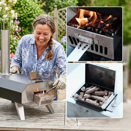 Tabletop Pellet Pizza Oven with Stone, Black/Silver