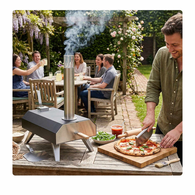 Tisch-Pellet-Pizzaofen mit Stein, Schwarz/Silber