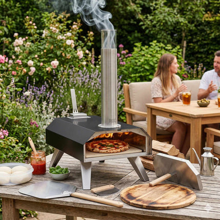 Tabletop Pellet Pizza Oven with Stone, Black/Silver