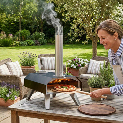 Tabletop Pellet Pizza Oven with Stone, Black/Silver