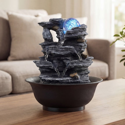 Tabletop Water Fountain, LED, Crystal Ball – Quiet Pump, 21.5 x 26 cm