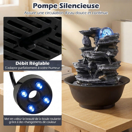 Tabletop Water Fountain, LED, Crystal Ball – Quiet Pump, 21.5 x 26 cm