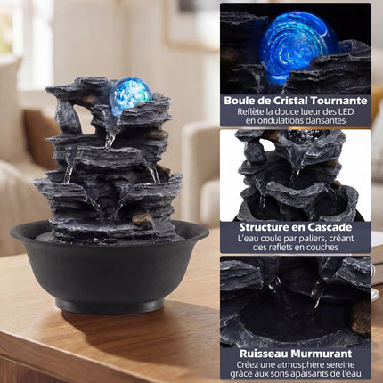 Tabletop Water Fountain, LED, Crystal Ball – Quiet Pump, 21.5 x 26 cm