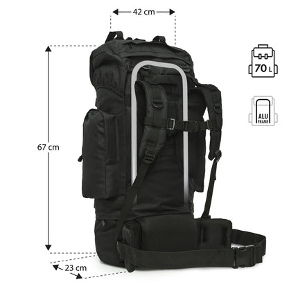 Tactical Backpack, 70L, Black, Heavy-Duty