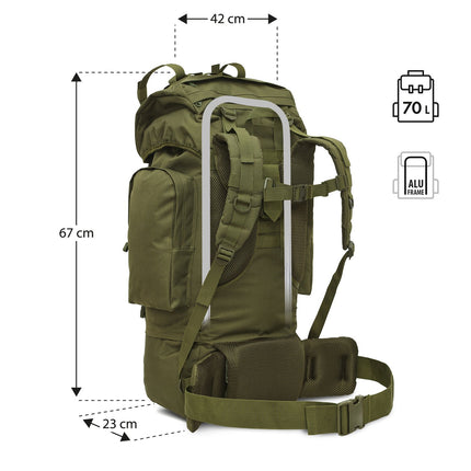 Tactical Backpack, Eagle Green, 70L Capacity