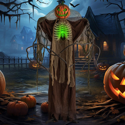 Talking Ghost Pumpkin Animatronic with Glowing Ribs, Moving Head, 6 Feet