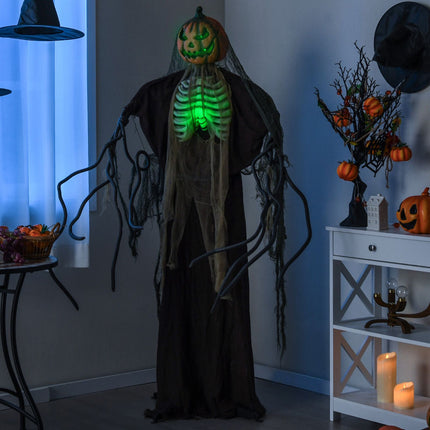 Talking Ghost Pumpkin Animatronic with Glowing Ribs, Moving Head, 6 Feet