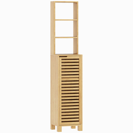 Tall Bamboo Bathroom Cabinet with Adjustable Shelves, 34x30x170 cm