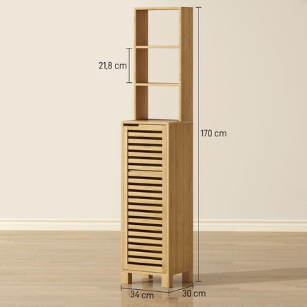 Tall Bamboo Bathroom Cabinet with Adjustable Shelves, 34x30x170 cm