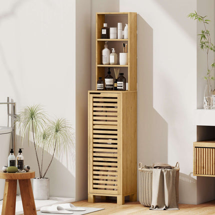Tall Bamboo Bathroom Cabinet with Adjustable Shelves, 34x30x170 cm