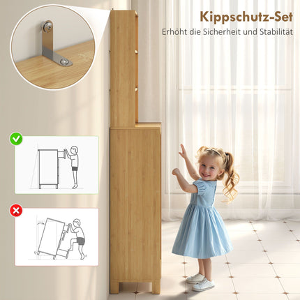 Tall Bamboo Bathroom Cabinet with Adjustable Shelves, 34x30x170 cm