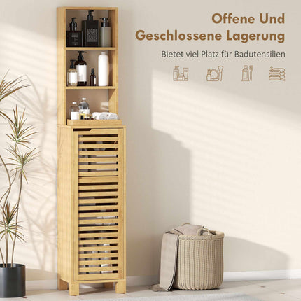 Tall Bamboo Bathroom Cabinet with Adjustable Shelves, 34x30x170 cm