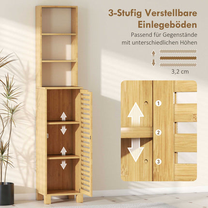Tall Bamboo Bathroom Cabinet with Adjustable Shelves, 34x30x170 cm