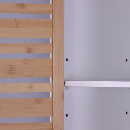 Hoher Badezimmerschrank, 190 cm, Weiß, Bambustüren