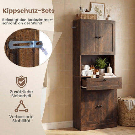 Hoher Badschrank, 4 Türen, 1 Schublade, verstellbarer Einlegeboden