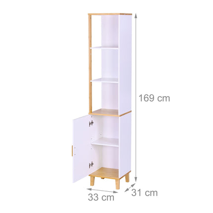 Hoher Badezimmerschrank, Tür & 3 Ablagen, Bambusakzente