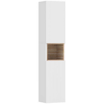 Hoher Badezimmerschrank, Weiß/Naturholz, verstellbare Einlegeböden