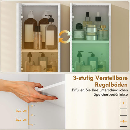 Hoher Badezimmerschrank, Weiß/Naturholz, verstellbare Einlegeböden