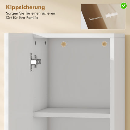 Hoher Badezimmerschrank, Weiß/Naturholz, verstellbare Einlegeböden