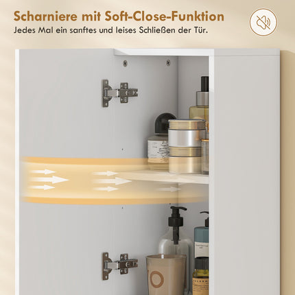 Hoher Badezimmerschrank, Weiß/Naturholz, verstellbare Einlegeböden