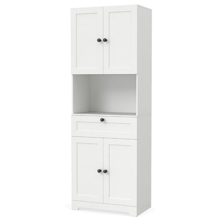 Hoher Badezimmerschrank mit 4 Türen, Schublade, verstellbarem Einlegeboden