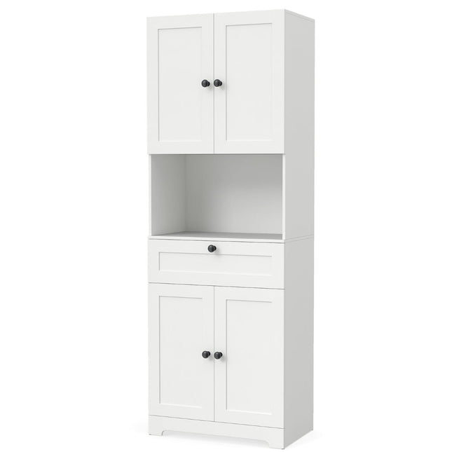 Hoher Badezimmerschrank mit 4 Türen, Schublade, verstellbarem Einlegeboden