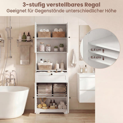 Hoher Badezimmerschrank mit 4 Türen, Schublade, verstellbarem Einlegeboden