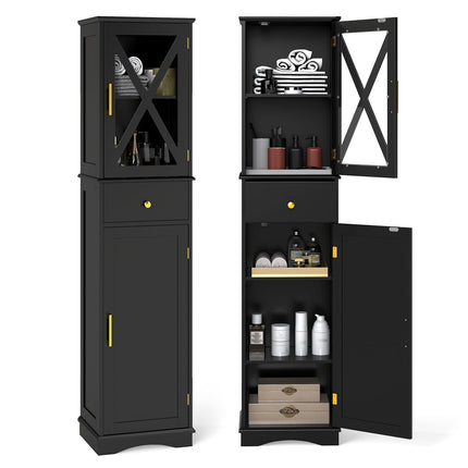Hoher Badezimmerschrank mit verstellbaren Einlegeböden, Schwarz