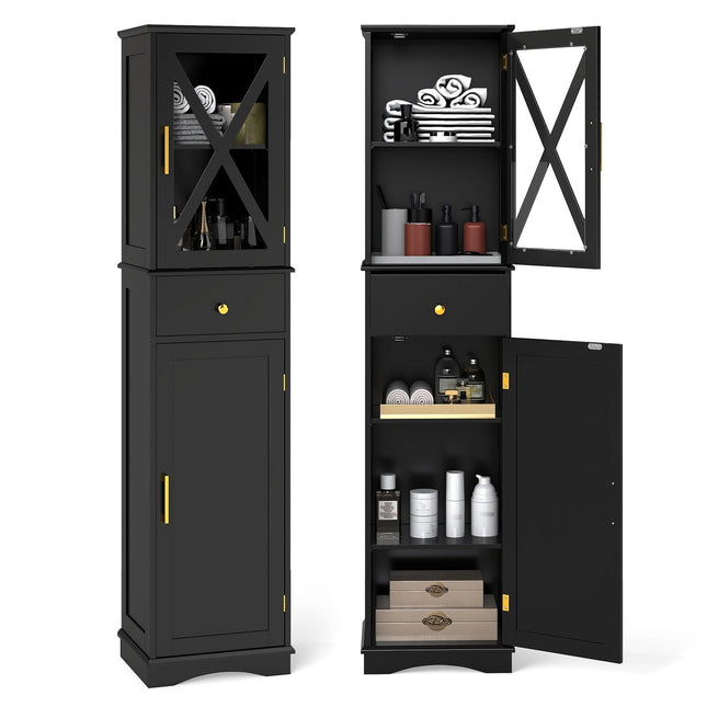 Tall Bathroom Cabinet with Adjustable Shelves, Black