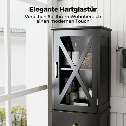 Hoher Badezimmerschrank mit verstellbaren Einlegeböden, Schwarz