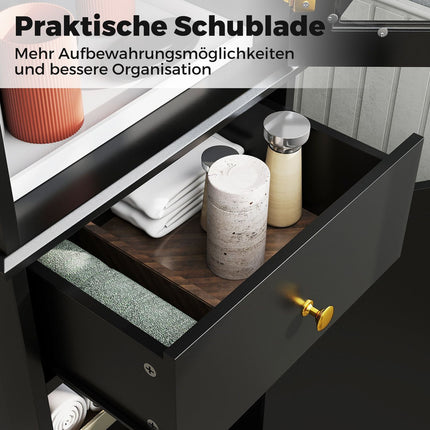 Hoher Badezimmerschrank mit verstellbaren Einlegeböden, Schwarz