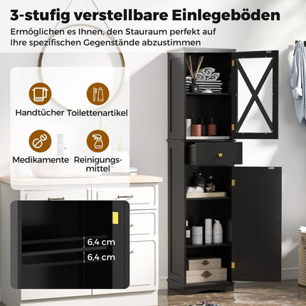 Hoher Badezimmerschrank mit verstellbaren Einlegeböden, Schwarz
