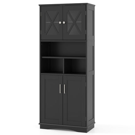 Tall Bathroom Cabinet with Adjustable Shelves, Black MDF