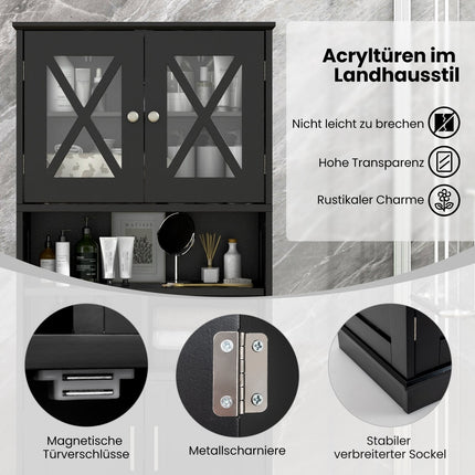 Tall Bathroom Cabinet with Adjustable Shelves, Black MDF