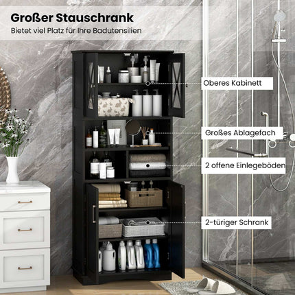 Tall Bathroom Cabinet with Adjustable Shelves, Black MDF