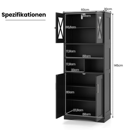 Tall Bathroom Cabinet with Adjustable Shelves, Black MDF