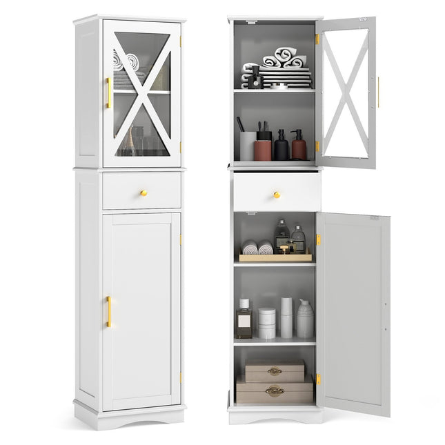 Hoher Badezimmerschrank mit verstellbaren Einlegeböden, Weiß